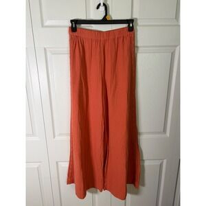 Roxy Womens Coral Orange Gauze Wide Leg Pants Crochet Lace Trim Size Medium
